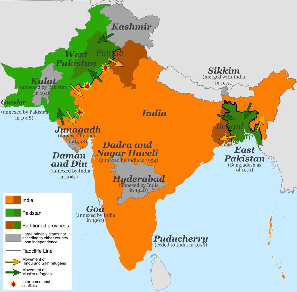 Map of India, Pakistan, Bangladesh