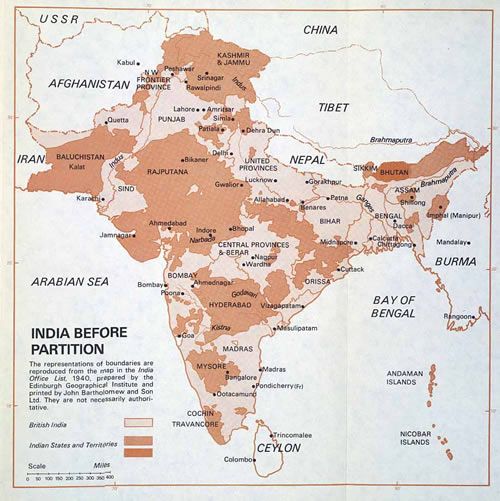 A map of India pre-partition