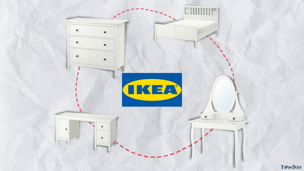 An illustration for an example showing how IKEA exploits the Diderot Effect by showing items that match each other so you want to buy the full set. 