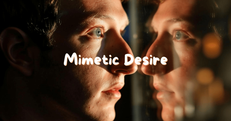 Cover image of Mark Zuckerberg in an article by Tapan Desai explaining mimetic desire by Rene Girard