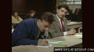 Mr. Bean imitating in exam.