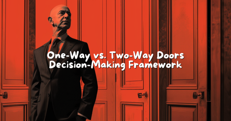 An image of Jeff Bezos in front of multiple doors signifying the article on one-way vs two-way door decision-making framework
