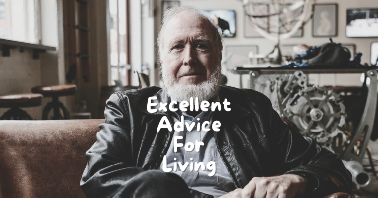 A cover image showing Kevin Kelly for an article summarising lessons from his book, Excellent Advice for Living