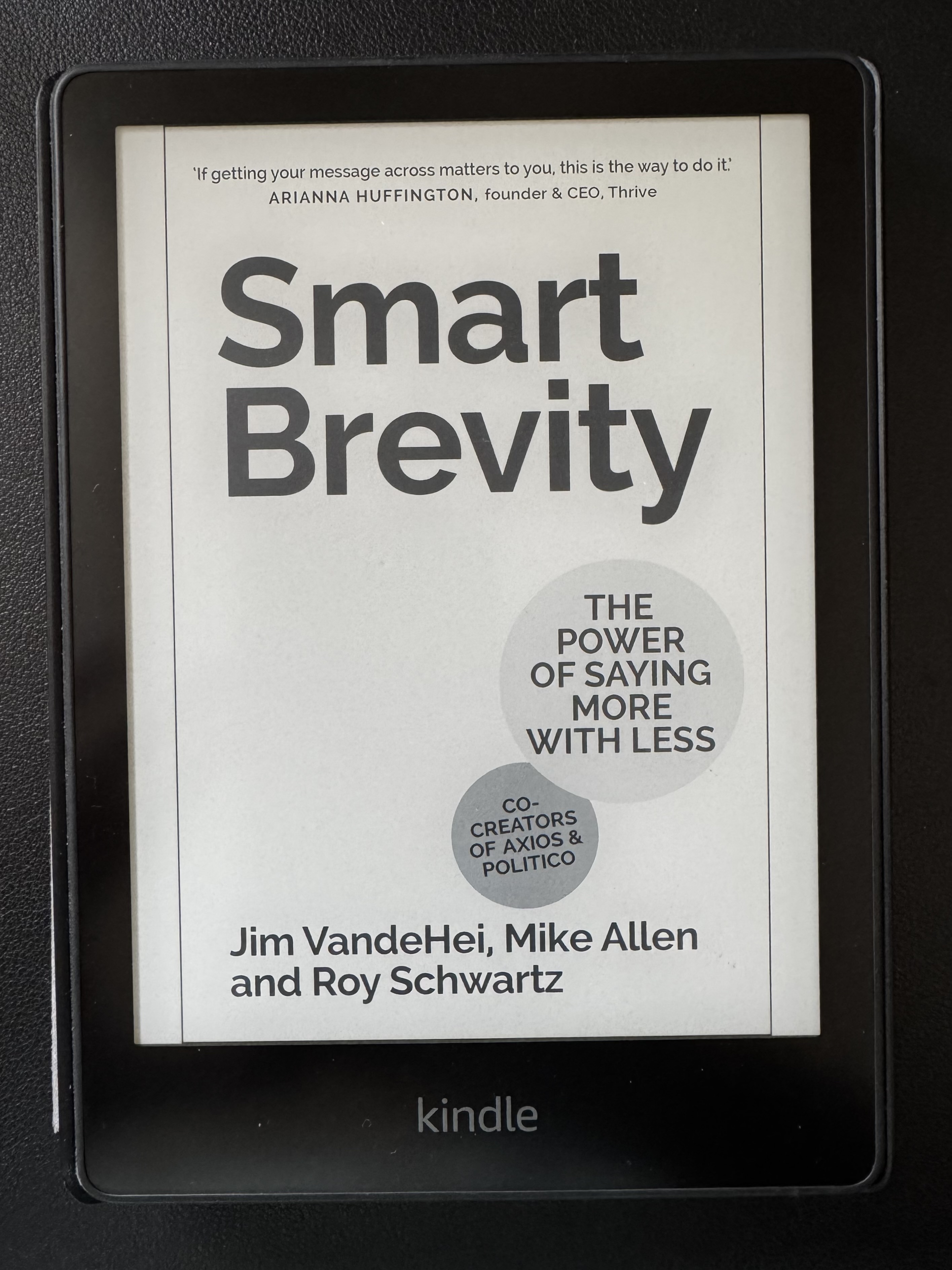 An image of the book, Smart Brevity, on a kindle for the book review.