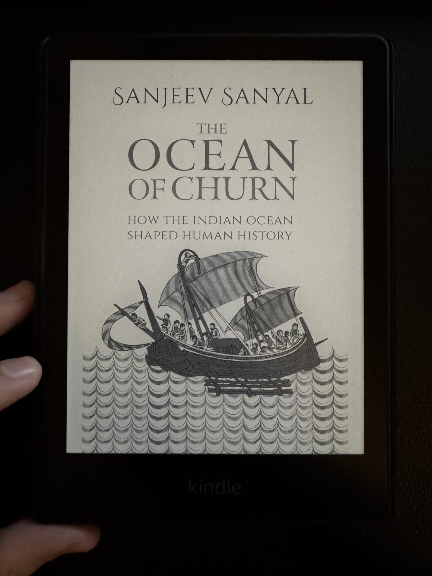 A kindle image of the cover of the ocean of churn by sanjeev sanyal for a book review written by Tapan Desai