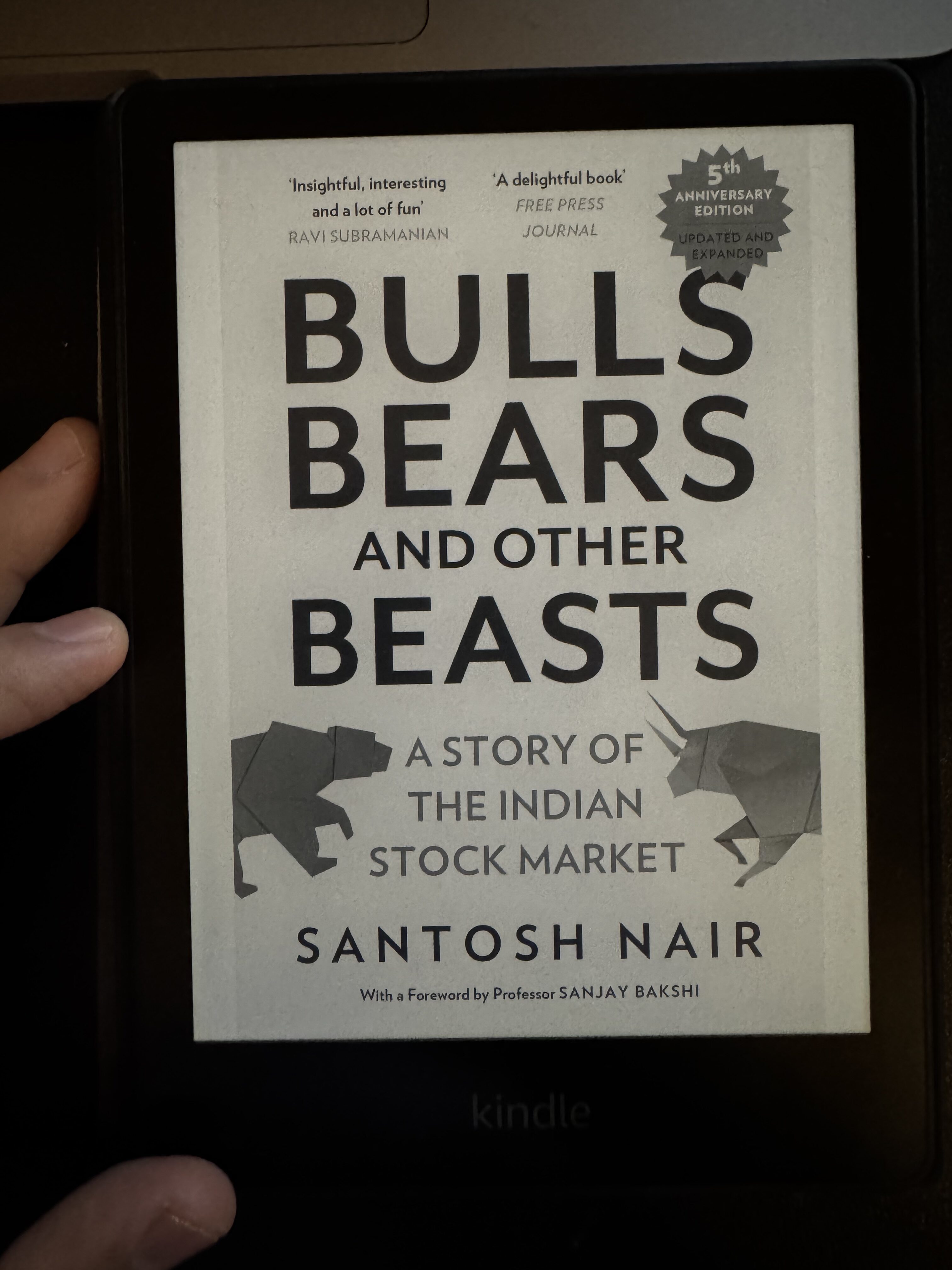 An image of the book cover of bulls, bears, and other beasts by Santosh Nair for a book review.