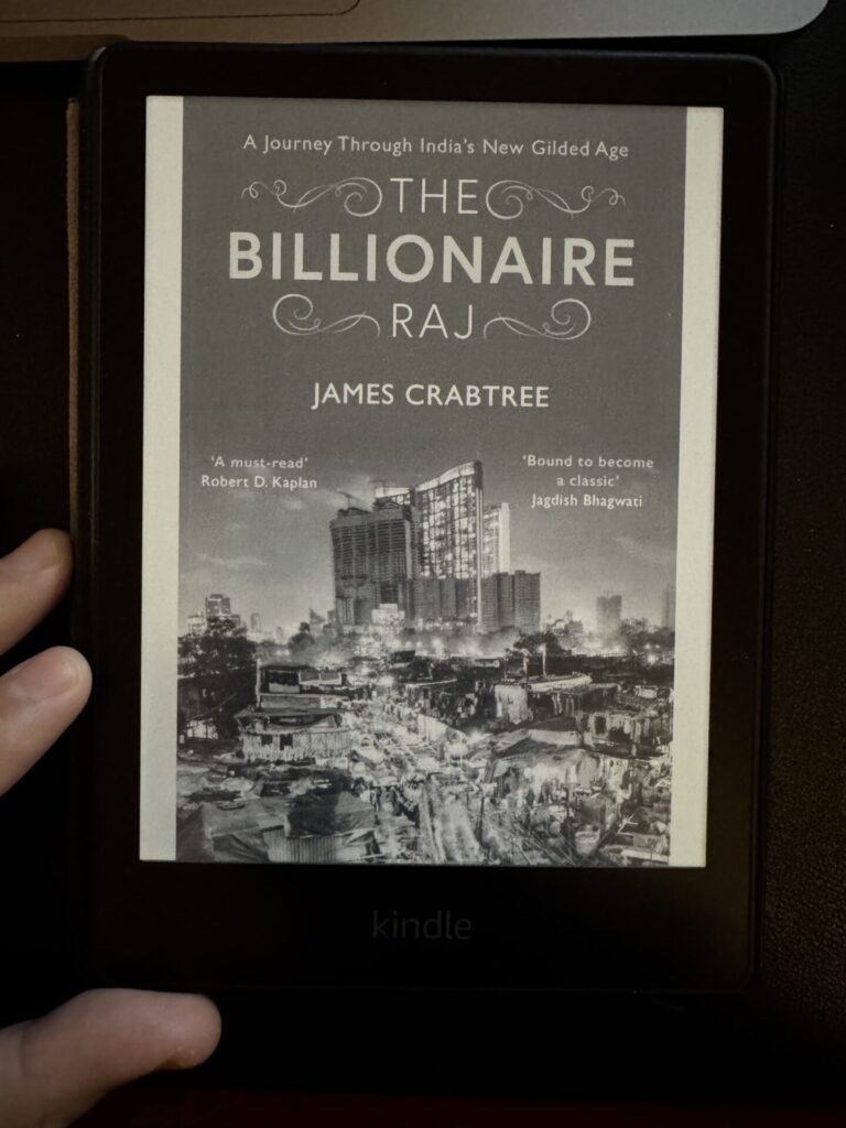 A kindle image of billionaire raj by James Crabtree for a book review.