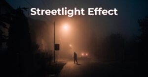 Streetlight Effect cartoon showing a person standing under a streetlight at night, representing the cognitive bias of searching for answers where it’s easiest to look, also known as the drunkard's search principle.