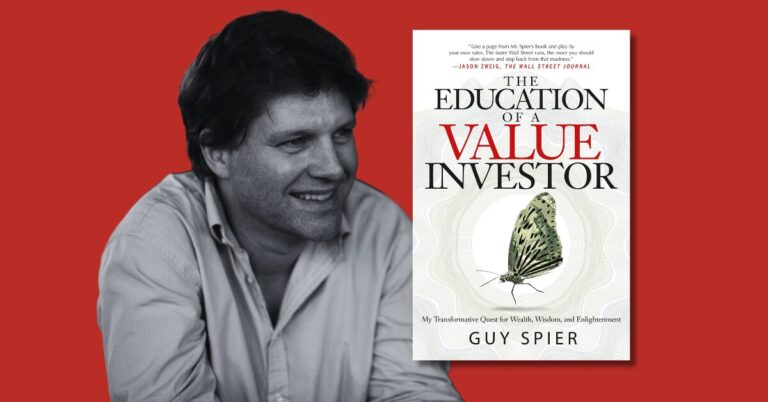 Guy Spier with his book Education of a Value Investor for a book summary article providing valuable lessons and key insights from the book.